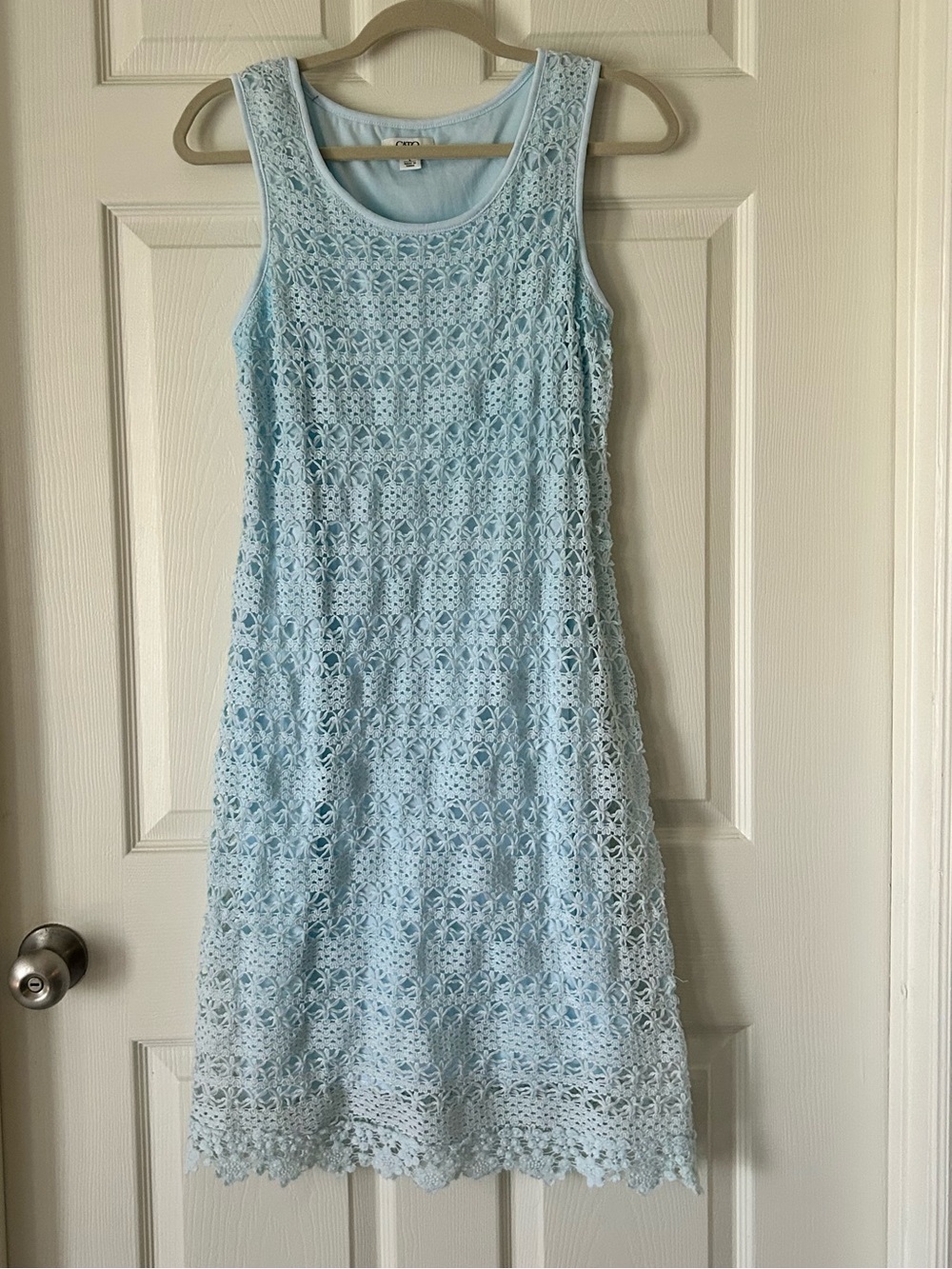 Cato Light Blue Crochet Lace Midi Dress Sleeveless A-Line - Size Large - Picture 2 of 11